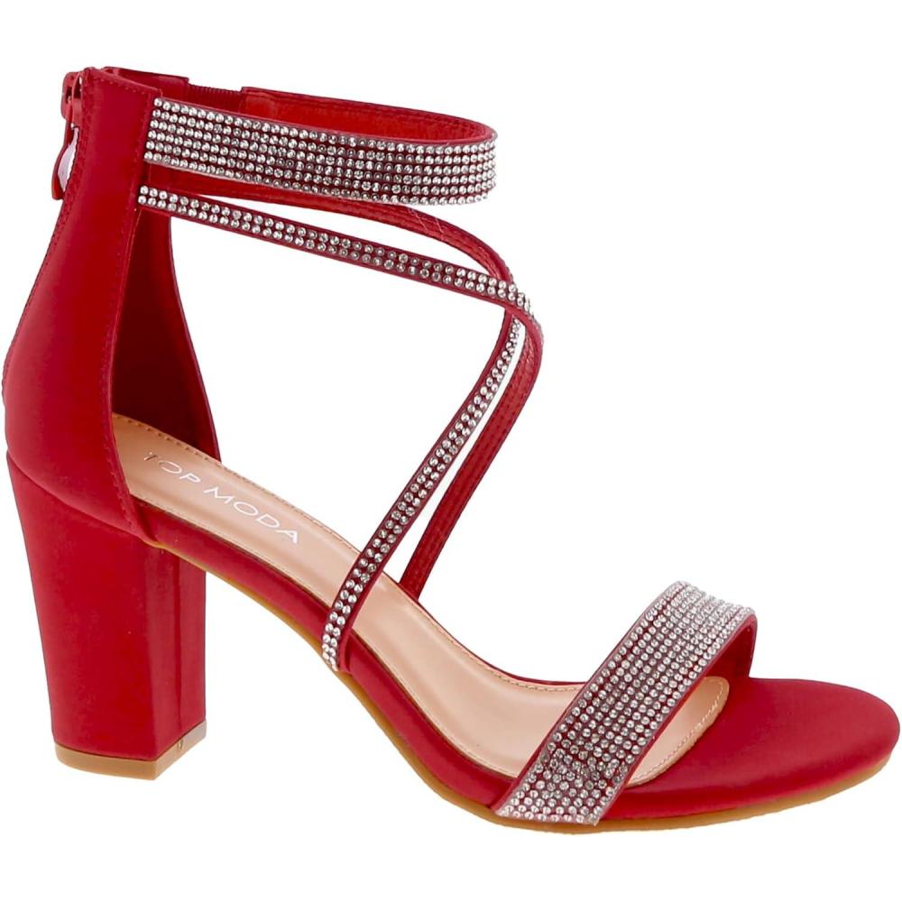image:imageTOP Moda Rosa66 Ankle Strap Dressy High Heel Sandal Nonslip Sole For Wedding Party Prom Evening Wear or Any Occasion Sleek Style Block Heel SandalsRed Nubuck