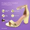 image:imageTOP MODA Hannah1 Ankle Strap Dressy High Heel Sandal Nonslip Sole For Wedding Party Prom Evening Wear or Any Occasion Sleek Style Block Heel SandalsGold Metallic