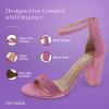image:imageTOP MODA Hannah1 Ankle Strap Dressy High Heel Sandal Nonslip Sole For Wedding Party Prom Evening Wear or Any Occasion Sleek Style Block Heel SandalsPink Glitter