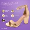 image:imageTOP MODA Hannah1 Ankle Strap Dressy High Heel Sandal Nonslip Sole For Wedding Party Prom Evening Wear or Any Occasion Sleek Style Block Heel SandalsRose Gold Metallic