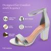 image:imageTOP MODA Hannah1 Ankle Strap Dressy High Heel Sandal Nonslip Sole For Wedding Party Prom Evening Wear or Any Occasion Sleek Style Block Heel SandalsSilver Metallic