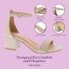 image:imageTOP Moda Darcie1 Ankle Strap Dressy High Heel Sandal Nonslip Sole For Wedding Party Prom Evening Wear or Any Occasion Sleek Style Block Heel SandalsChampagne Glitter