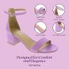 image:imageTOP Moda Darcie1 Ankle Strap Dressy High Heel Sandal Nonslip Sole For Wedding Party Prom Evening Wear or Any Occasion Sleek Style Block Heel SandalsLavender Pu