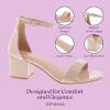 image:imageTOP Moda Darcie1 Ankle Strap Dressy High Heel Sandal Nonslip Sole For Wedding Party Prom Evening Wear or Any Occasion Sleek Style Block Heel SandalsNude Patent