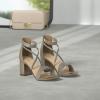 image:imageTOP Moda Rosa66 Ankle Strap Dressy High Heel Sandal Nonslip Sole For Wedding Party Prom Evening Wear or Any Occasion Sleek Style Block Heel SandalsChampagne Glitter