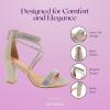 image:imageTOP Moda Rosa66 Ankle Strap Dressy High Heel Sandal Nonslip Sole For Wedding Party Prom Evening Wear or Any Occasion Sleek Style Block Heel SandalsChampagne Glitter