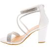 image:imageTOP Moda Rosa66 Ankle Strap Dressy High Heel Sandal Nonslip Sole For Wedding Party Prom Evening Wear or Any Occasion Sleek Style Block Heel SandalsWhite Pu