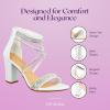 image:imageTOP Moda Rosa66 Ankle Strap Dressy High Heel Sandal Nonslip Sole For Wedding Party Prom Evening Wear or Any Occasion Sleek Style Block Heel SandalsWhite Pu