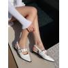 image:imageTOP Moda Women Pointed Toe Slingback Flats Elastic Ankle Strap Low Heel Dress Shoes Buckle Design Artist1White Patent