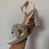 image:imageTOP Moda Womens Ankle Strap Open Toe Platform Dressy Formal Strappy Rhinestone SandalsWhite Pu Rhinestone
