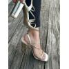 image:imageTOP Moda Womens Chunky High Heel Sandals Square Toe Ankle Strap Sandals 6Gold Metallic