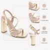 image:imageTOP Moda Womens Chunky High Heel Sandals Square Toe Ankle Strap Sandals 6Gold Metallic