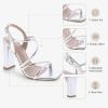 image:imageTOP Moda Womens Chunky High Heel Sandals Square Toe Ankle Strap Sandals 6Silver Metallic