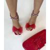 image:imageTOP Moda Womens Formal Rhinestone High Heel Sandal Ankle Strap With Bow BlackRed Satin