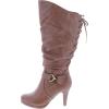 image:imageTOP Moda Womens Page65 Knee High Round Toe LaceUp Slouched High Heel BootsTan