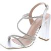 image:imageTOP Moda Womens Open Toe Chunky High Heel Ankle Strap Rhinestone SandalsSilver Metallic