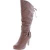 image:imageTOP Moda Womens Page65 Knee High Round Toe LaceUp Slouched High Heel BootsTan