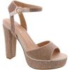 image:imageWomens Rhinestone Platform High Heel Open Toe Ankle Strap SandalsRose Gold Rhinestone