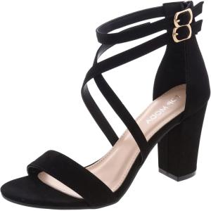 image:imageOver The Toe Cross Strap Block Heel Open Toe Dress SandalBlack