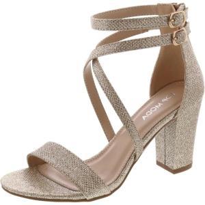 image:imageOver The Toe Cross Strap Block Heel Open Toe Dress SandalChampagne