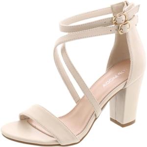 image:imageOver The Toe Cross Strap Block Heel Open Toe Dress SandalIvory