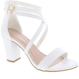 image:imageOver The Toe Cross Strap Block Heel Open Toe Dress SandalWhite