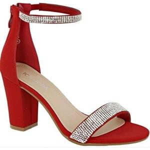 image:imageOver the Toe Strap Ankle Wrap Strap Heel Open Toe Medium HeelRed Nubuck