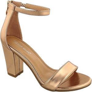 image:imageTOP MODA Hannah1 Ankle Strap Dressy High Heel Sandal Nonslip Sole For Wedding Party Prom Evening Wear or Any Occasion Sleek Style Block Heel SandalsRosegold