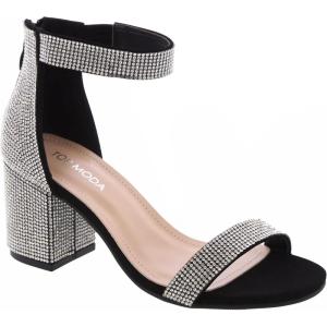 image:imageTOP Moda Darcie1 Ankle Strap Dressy High Heel Sandal Nonslip Sole For Wedding Party Prom Evening Wear or Any Occasion Sleek Style Block Heel SandalsBlack Rhinestone