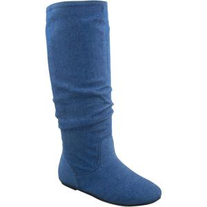 image:imageTOP Moda Data1 Womens Shoes Cute amp Comfort Round Toe Flat Heel Slouchy Mid Calf BootDenim Blue