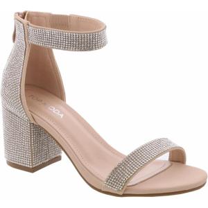 image:imageTOP Moda Delia80 Ankle Strap Dressy High Heel Sandal Nonslip Sole For Wedding Party Prom Evening Wear or Any Occasion Sleek Style Block Heel SandalsNude Rhinestone
