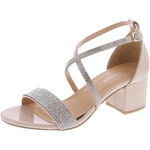 image:imageTOP Moda Over The Toe Strap Ankle Wrap Strap 2 Block Heel Open Toe Dress SandalNude Patent