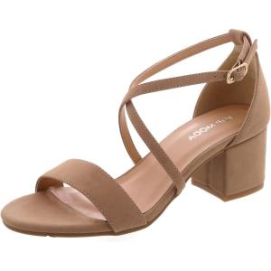 image:imageTOP Moda Over The Toe Strap Ankle Wrap Strap 2 Block Heel Open Toe Dress SandalTaupe
