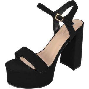 image:imageTOP Moda Women Block Chunky Thick High Heels Sandals Open Toe Platform Ankle Strap Strappy Jasmine1Black Nubuck