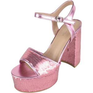 image:imageTOP Moda Women Block Chunky Thick High Heels Sandals Open Toe Platform Ankle Strap Strappy Jasmine1Pink Metallic