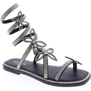 image:imageTOP Moda Women Butterfly Rhinestone Wraparound Flat SandalsBlack Butterfly