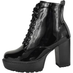 image:imageTOP Moda Women High Heel Combat Army Style Boots Lace Up Side Zipper Lug Platform Sole BootiesBlack Patent
