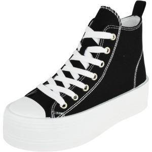 image:imageTOP Moda Women High Top Platform Sneakers Canvas LaceUp Fashion Shoes Flatform Thick Sole Casual Streetwear Trainers Sherry1Black