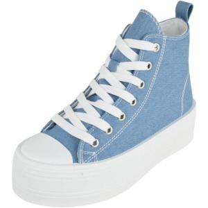image:imageTOP Moda Women High Top Platform Sneakers Canvas LaceUp Fashion Shoes Flatform Thick Sole Casual Streetwear Trainers Sherry1Blue Denim