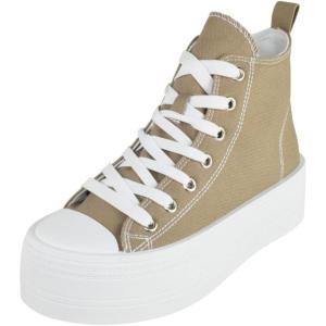 image:imageTOP Moda Women High Top Platform Sneakers Canvas LaceUp Fashion Shoes Flatform Thick Sole Casual Streetwear Trainers Sherry1Taupe