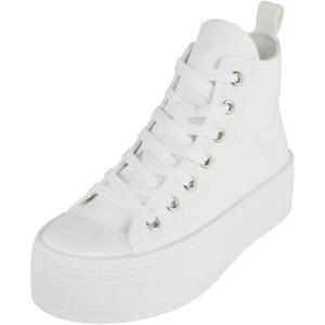 image:imageTOP Moda Women High Top Platform Sneakers Canvas LaceUp Fashion Shoes Flatform Thick Sole Casual Streetwear Trainers Sherry1White