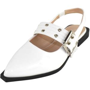 image:imageTOP Moda Women Pointed Toe Slingback Flats Elastic Ankle Strap Low Heel Dress Shoes Buckle Design Artist1White Patent