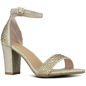 image:imageTOP Moda Women Rhinestone Glitter Ankle Strap Chunky Heel SandalsChampagne Glitter