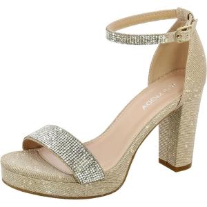 image:imageTOP Moda Women Rhinestone Platform High Heel Open Toe Dress Sandal Over The Toe Strap SilverRose Gold Rhinestone