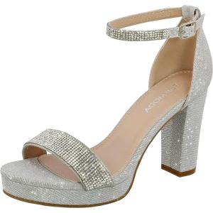 image:imageTOP Moda Women Rhinestone Platform High Heel Open Toe Dress Sandal Over The Toe Strap SilverSilver Rhinestone