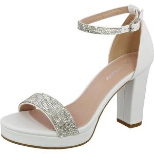 image:imageTOP Moda Women Rhinestone Platform High Heel Open Toe Dress Sandal Over The Toe Strap SilverWhite Rhinestone