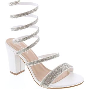 image:imageTOP Moda Women Rhinestone Spiral Ankle Strap Block Heels sandalsWhite Rhinestone