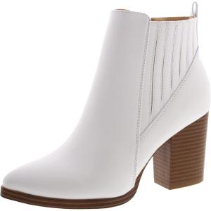 image:imageTOP Moda Womens Ankle Boots Chunky Stacked Mid Heel Elastic ChelseaWhite