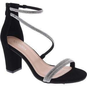 image:imageTOP Moda Womens Ankle Strap Open Toe Dressy Formal Strappy Rhinestone Chunky Heel Sandals 6Black Nub Rhinestone