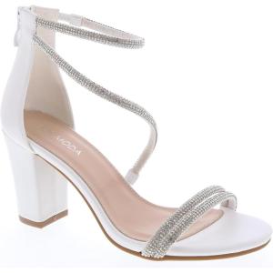 image:imageTOP Moda Womens Ankle Strap Open Toe Dressy Formal Strappy Rhinestone Chunky Heel Sandals 6White Pu Rhinestone